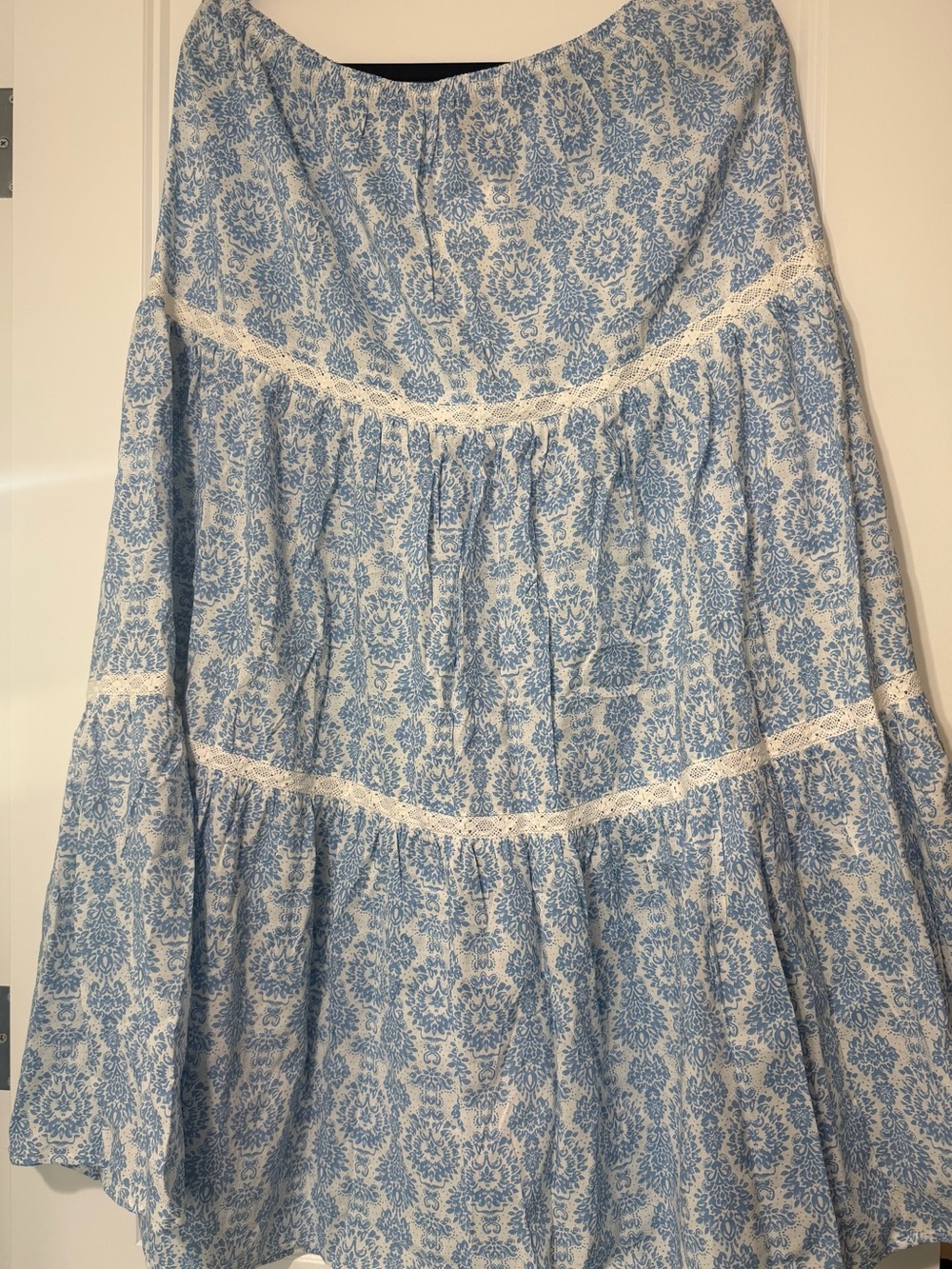 H&M Light Blue and White Floral Tiered Maxi Skirt